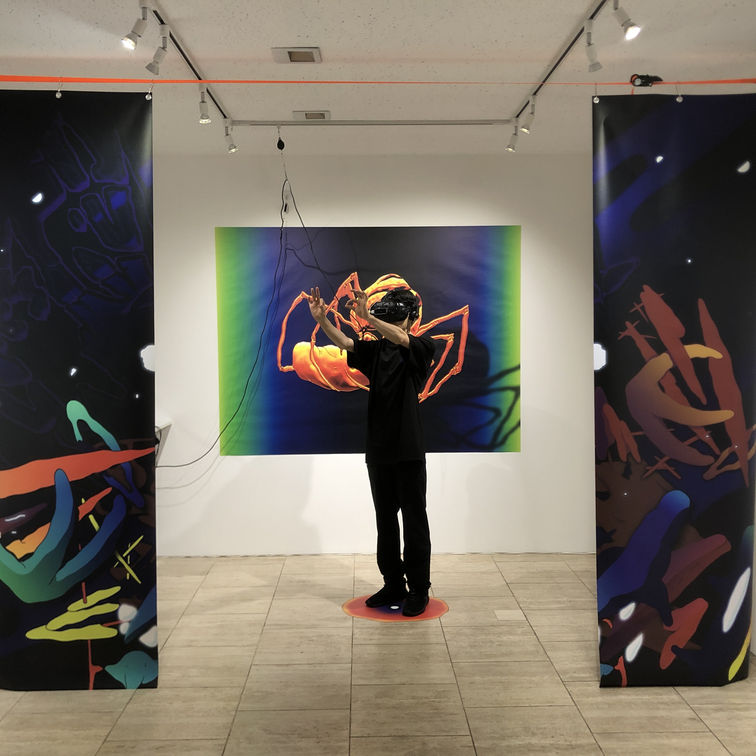 player interacting with the VR experience Celestial Reactors at KG Cornerprinting gallery